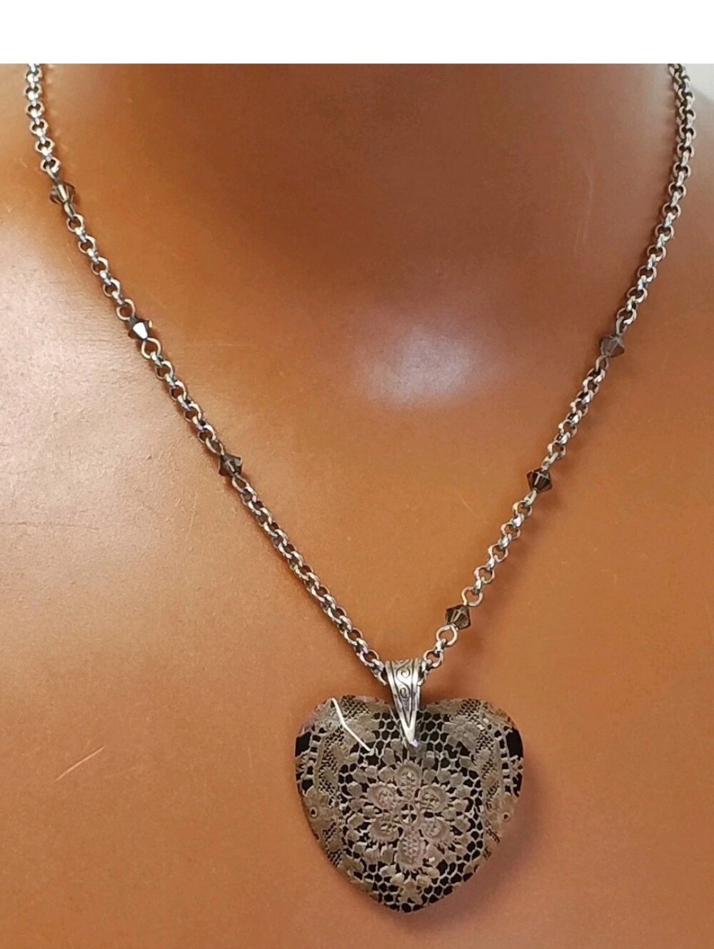 Vtg Brighton Lace Heart Necklace Floral Filigree Pendant Silver Plated 16" Chain